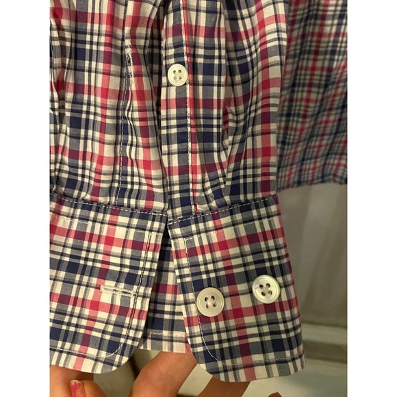 Faconnable Shirt Mens XL Button Up Red Blue White Plaid Adult - Picture 2 of 5